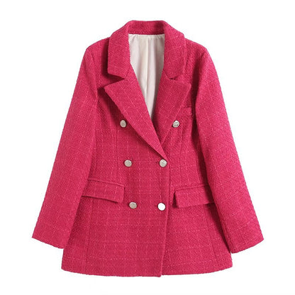 2023 Women Fashion Double Breasted Houndstooth Blazer Coat Vintage Long Sleeve Flap Pockets Female Outerwear Chic Vestes