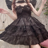 lovwvol Dark Gothic Lolita Jsk Dress Women Kawai Bow Lace Y2k Sleeveless Bandage Slip Dresses Girl Sweet Princess Party Mini Vestidos
