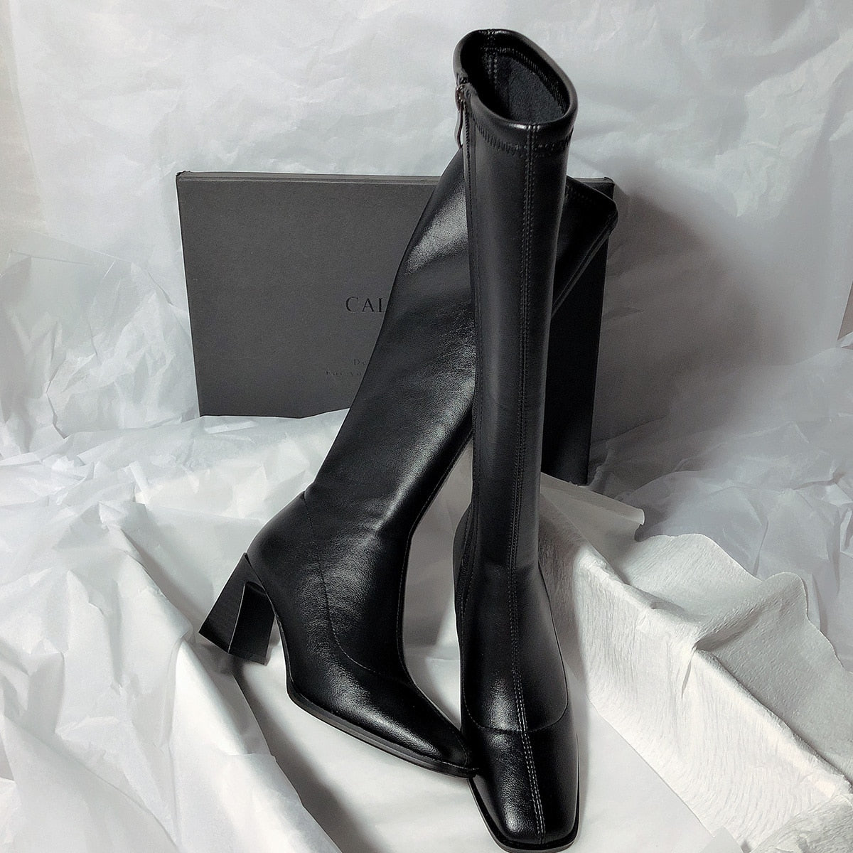 7CM Women Long Boots High Quality Leather Patent Leather Ladies Zip Knight Boots Fashion High Heel Knee-high lady Boots