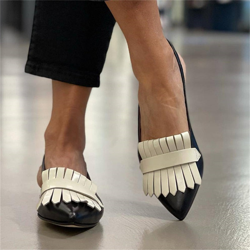 lovwvol Leisure Flat Women Sandals 2023 Summer New Small Fresh Pointed Female Fringe After Empty Women Shoes Large Size 43