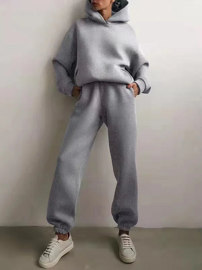 lovwvol  -  Winter Women Two Piece Sets Tracksuit Autumn Casual Solid Long Sleeve Hoodie Sweatshirts Female Oversized Trouser Pant Suit