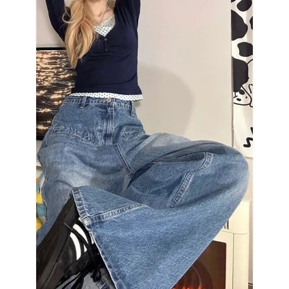 lovwvol   Vintage Y2k Oversized Woman's Cargo Jeans Harajuku Streetwear Casual Wide Leg Denim Pants Spring Kpop Loose Trousers