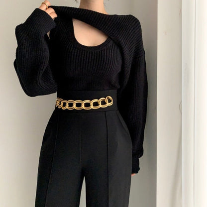 lovwvol lovwvol Autumn Korean Style Sweater Women Fashion Casual Knit Sweater Vest Top Two Piece Set Female Outer Wear Pullover Sweater