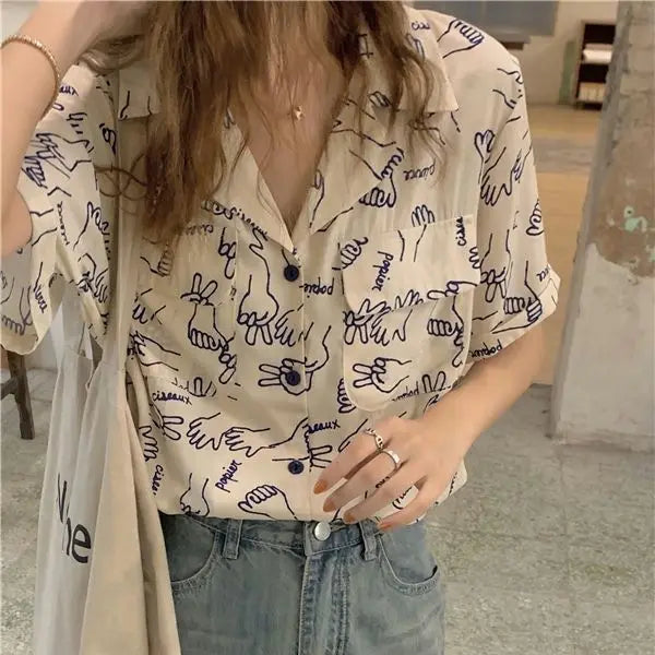 lovwvol Japanese Graphic Blouses Women Oversize Hippie Hawaiian Shirts Kawaii Harajuku Fashion Cute Tops Casual Summer Cardigan