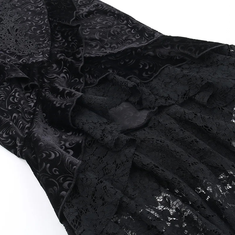 Vintage Mall Gothic Ruffles Mermaid Skirts Grunge Punk Aesthetic Lace Hem Midi Skirt Women Elegant Evening Alt Bottoms