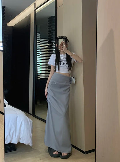 High Waist Split Women Skirts Y2k Aesthetic  Spring Solid Irregular Harajuku Skirt Slim All Match Casual Fashion Faldas