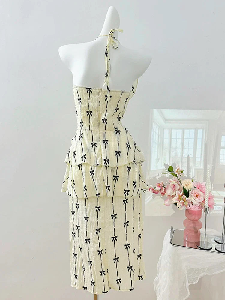 lovwvol Summer French Vintage Slit Long Halter Dress Design Robe Women Maxi Frock Evening Party One-Piece Birthday Prom Gown Old Money