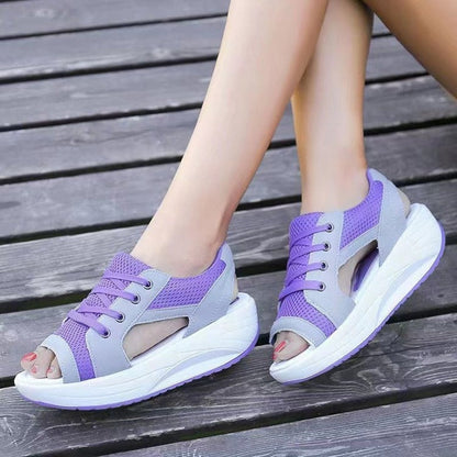 lovwvol Plus Size 43 Breathable Mesh Sport Sandals Women 2023 Summer Thick Bottom Wedges Sandals Woman Non Slip Casual Rocking Shoes