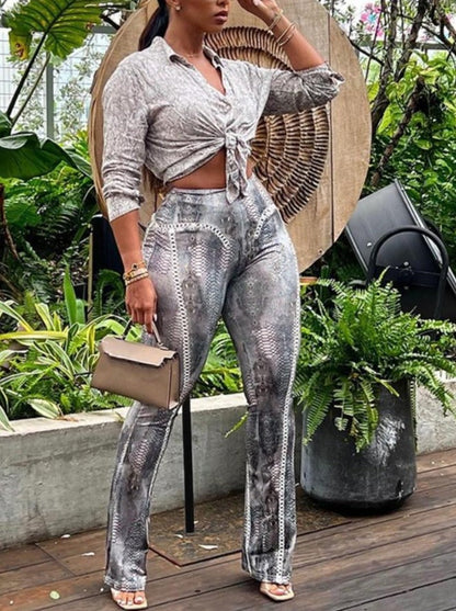 Serpentine Printed Trousers Women Stunning High Elastic Waist Flared Pants Summer 2023 Female Bottoms Harajuku Streetwear