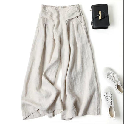 Women Pants Solid High Waist Cotton Linen Wide Pants Summer Casual Pants for Women Fashion Loose Women's Classic Pants