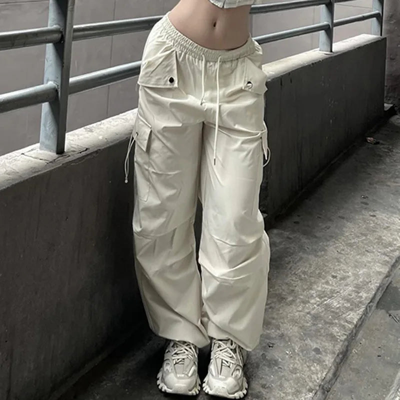 lovwvol Women Baggy Cargo Pants Summer Y2k Streetwear Hip Hop Parachute Sweatpants Harajuku Oversize Casual Jogger Wide Trousers