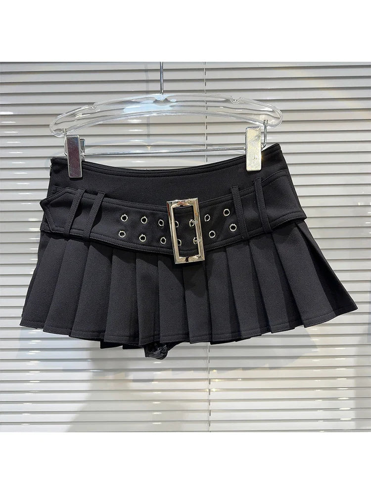 lovwvol Summer Women Preppy Mini Pleated Skirt With Belt Micro Skirt Y2k Streetwear Harajuku Japanese Fashion 2000s School Girl Gyaru