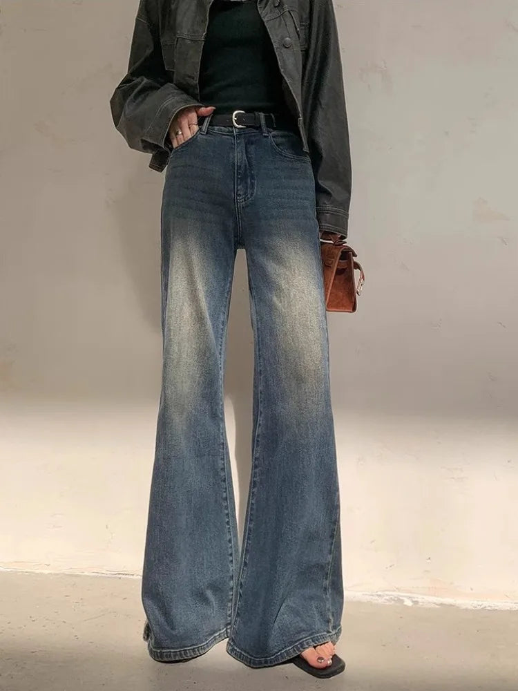 lovwvol   Y2k Blue Flare Jeans for Woman Vintage Wide Leg Denim Pants Female Full Length Baggy Pantalones Vaqueros Mujer Spring