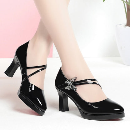 Spring And Autumn New High-heeled Single Shoes Leather Small Leather Shoes Catwalk Shoes Ladies Dancing Bride Wedding Shoes