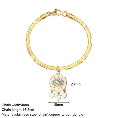 Cute Heart Love Sun Angel Charms Bracelet for Women Evil Blue Eye Gold Color Stainless Steel Chain Copper CZ Dangle Bangle