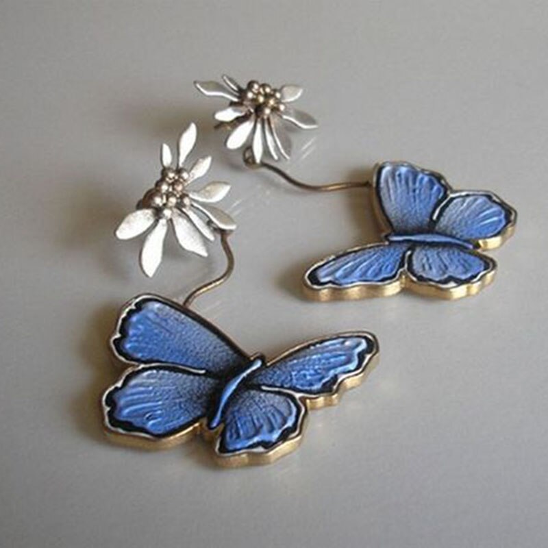 Fashion Fantasy Blue Leaf Flower Stud Earrings for Women Gorgeous Charms Women Party Statement Earrings