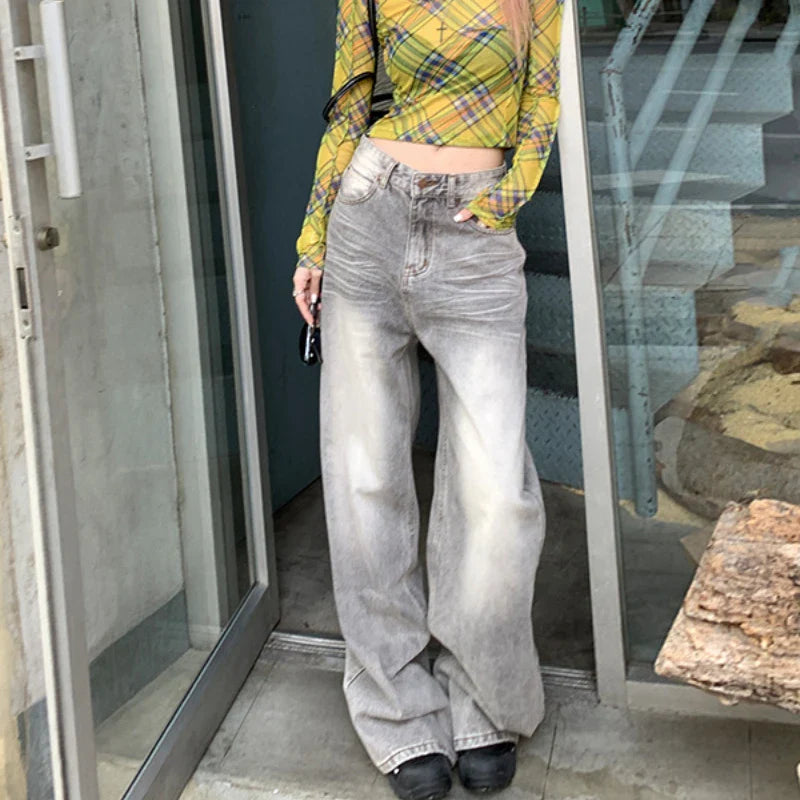 lovwvol Y2k Vintage Jeans Women High Waist Baggy Straight Casual Wide Leg Pants Streetwear Fashion Distressed Loose Denim Trousers