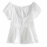 lovwvol Kawaii Grunge Lace Crop Top Y2K Aesthetic Fairy Vintage Square Collar Short Sleeve Miklmaid T-shirt Sweet Girl Tee Women Clothes