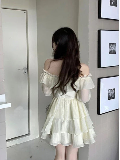 lovwvol Long Sleeve Elegant Mini Dress Lolita Pure Color Short Party Dress Woman Casual