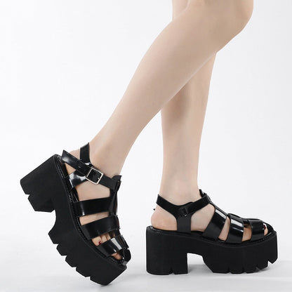 Summer Sandals Women  Closed Toe Platform Roman Sandals Thick High Heels Goth Punk Casual Shoes Ladies Big Size 42 43