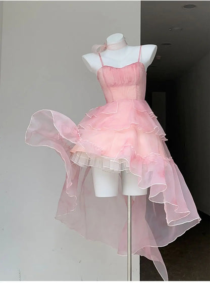 lovwvol Vintage High Low Pink Homecoming Dress 18th Birthday Outfits