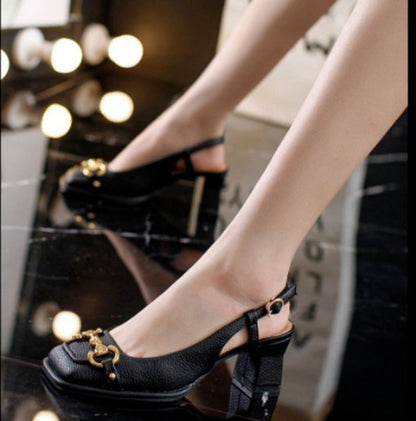 The New Summer Edition Of  Women's Pure Color High-Heeled Shoes With Horseback Buckle Casual Fashion And All-Match Women