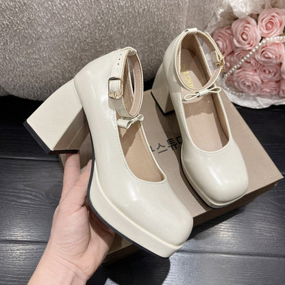 Gothic High heeled Shoes Women Pumps Korean Version Of The Wild Thick With Square Head Retro Mary Jane Women's Shoes 2023 New