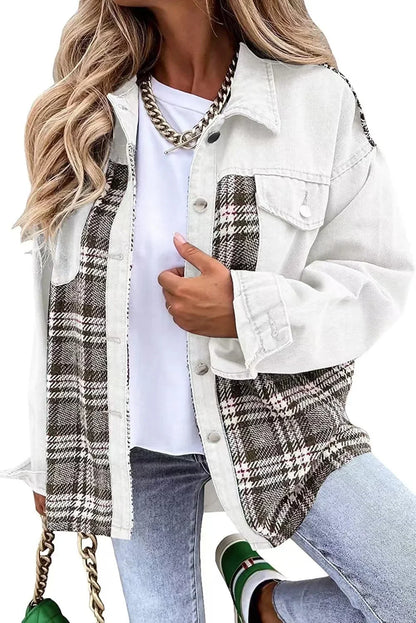 lovwvol  -  New Autumn Women Button Coat Spring Irregular Tops Outwear Mujer Vintage Fashion Plaid Print Patchwork Denim Jacket Elegant