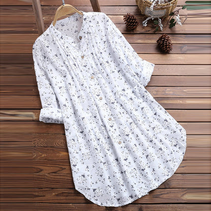 New Women Loose Long Sleeve Tunic Tops Casual Cotton Blouses Shirts Summer Autumn Elegant Floral Blouse Blusas Plus Size 5XL