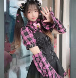 lovwvol Japanese Gothic Lolita Style Mini Party Dresses Women Harajuku Fake Two Pieces Plaid Y2k Punk Dress Korean Female Sweet Vestidos