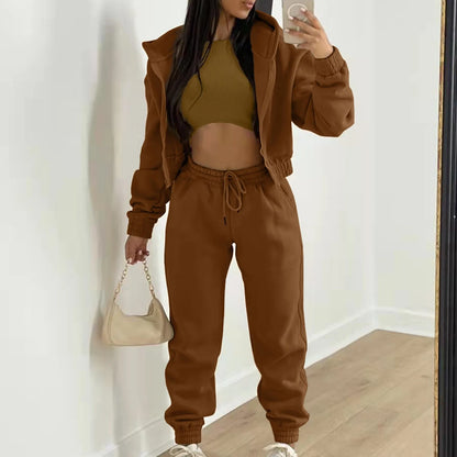 lovwvol Women 3 Piece Sets Casual Long Sleeve Zip Hoodies+Ribbed Tank+High Waist Sweatpants Jogger Pant Suits Sporty Three Pieces Outfit