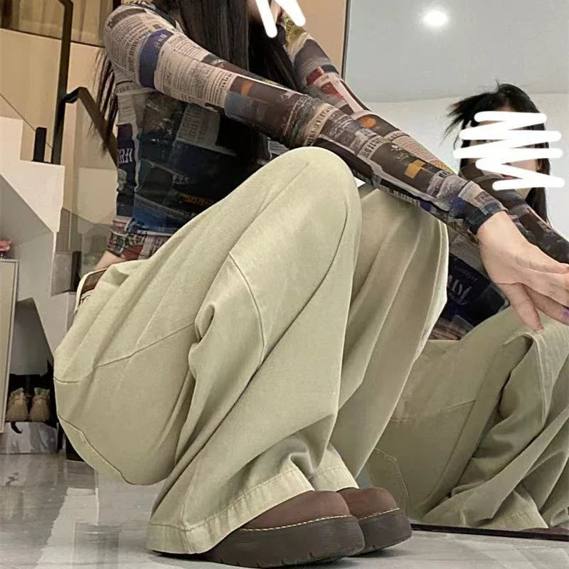 lovwvol Vintage Women Jeans Y2k High Waist Loose Casual Wide Leg Pants Khaki Korean Streetwear Fashion Straight Denim Trousers