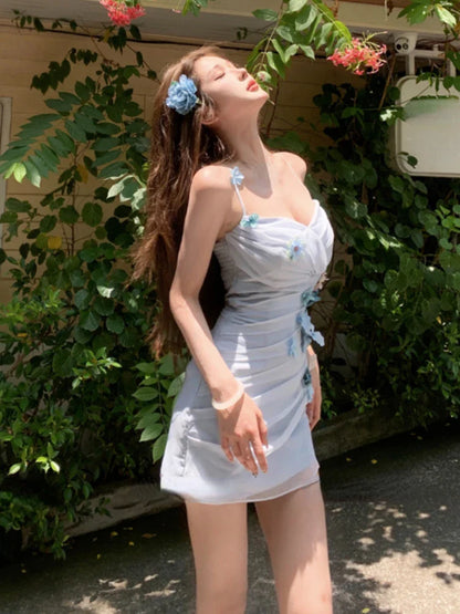 lovwvol Summer Elegant Floral Mini Dress Women Sleeveless Korean Fashion Strap Dress Office Lady Even Party Bodycon Slim Clothing Y2k