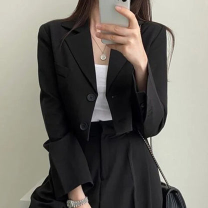 lovwvol Two Piece Sets Women Outifits Fall Office Lady Pants Korean Blazer Suits Long Sleeve Fashion Coat Black High Waisted Pants