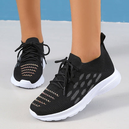 Plus Size 43 Soft Sole Casual Shoes Women 2023 Autumn Breathable Mesh Knitted Sneakers Woman Flat Heels Anti Slip Walking Shoes