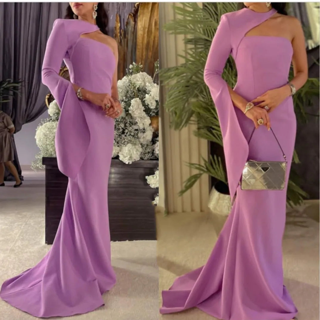 lovwvol Fairytale Vintage Long Crepe Mermaid Evening Dresses With Sleeve Sheath Sweep Train Prom Dress Robe de soirée for Women