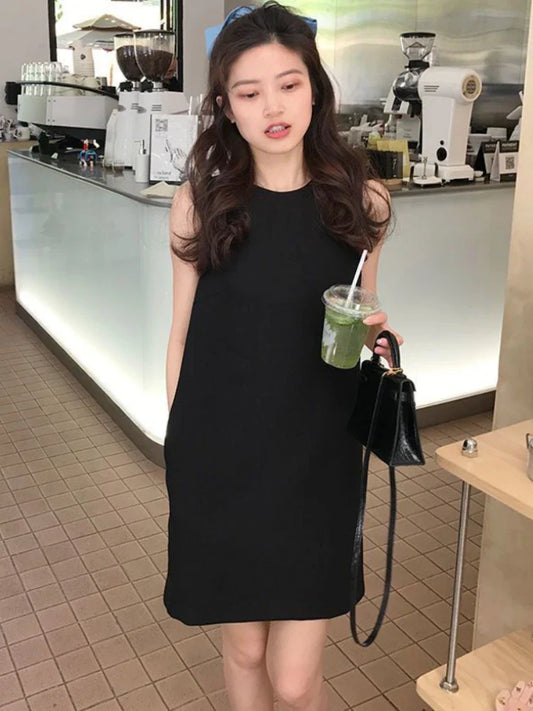 Mini Straps Dresses Women Loose Hot Sweet Pure French Style All-match O-neck Fashion Chic Summer Sleeveless New Ulzzang Girlish