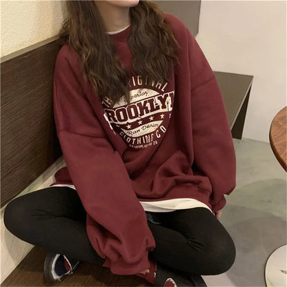 Harajuku Gray Sweatshirts Women Hip Hop Letter Print Hoodies Oversized Loose Crewneck Pullover Tops Korean Streetwear