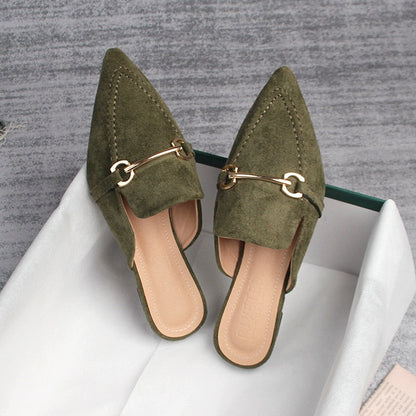 Spring 2023 new women's mules Pointed slippers outdoors Muller Fashion metal design Office casual shoes Large size 41-43