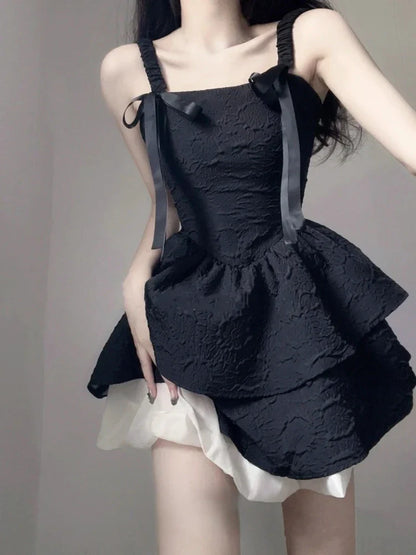 lovwvol One Piece Dress Korean Fashion Causal Y2k Party Mini Dress Office Lady Elegant Casual Black Strap Dress Women Summer chic