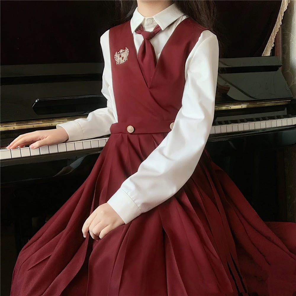 Students Ceylon Black Tea Japanese Girl's Long Pleated Dress Summer Women's Sleeveless Pinafore Dress JK High School Uniform