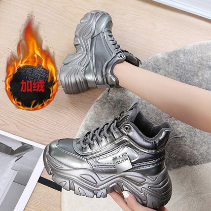 Warm Fur Sport Shoes Women Sneakers Winter Ankle Boots Plush Women's Vulcanized Shoes Height Increasing Woman Casual Shoes