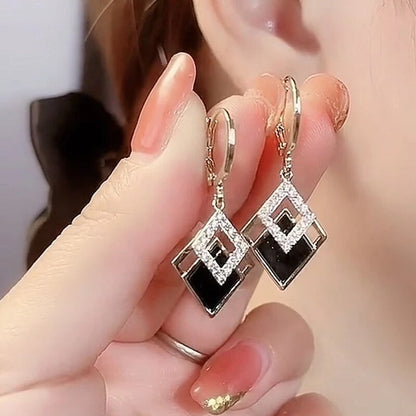 Korean Style Black Zircon Stud Earring For Women Shiny Rhinestone Square Geometric Earrings Girl Party Statement Jewelry Gifts