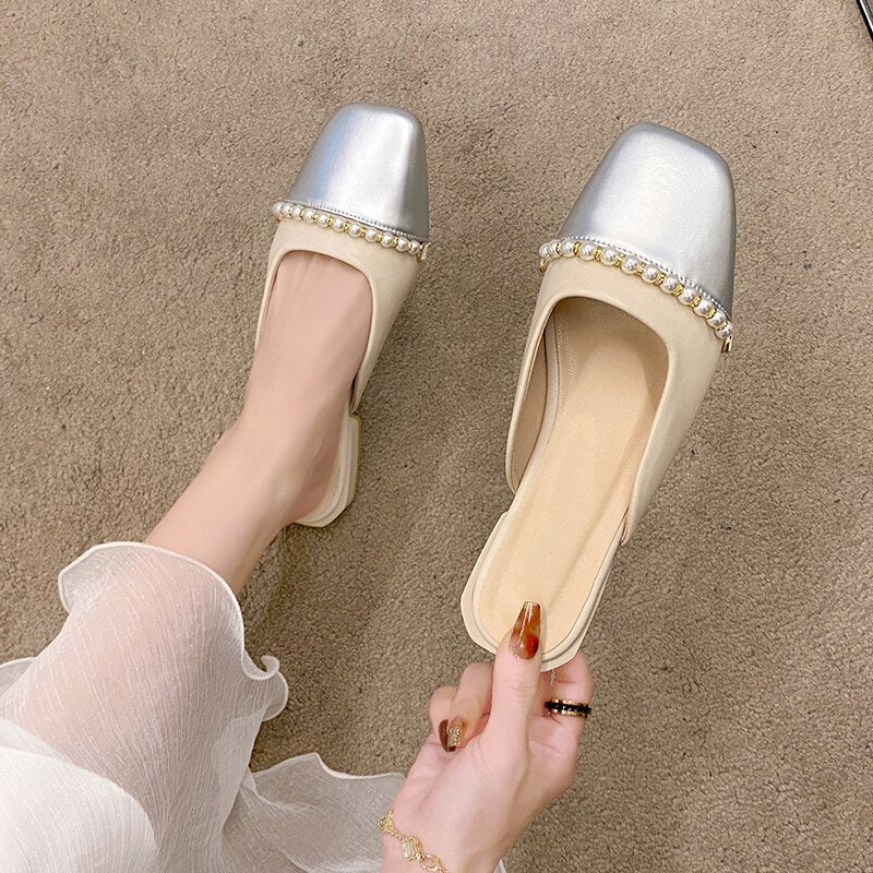 Shoes Slippers Women Summer Cover Toe Low Slides Pantofle Female Mule 2023 Mules Rome Hoof Heels Fabric PU Mules For Women 2023