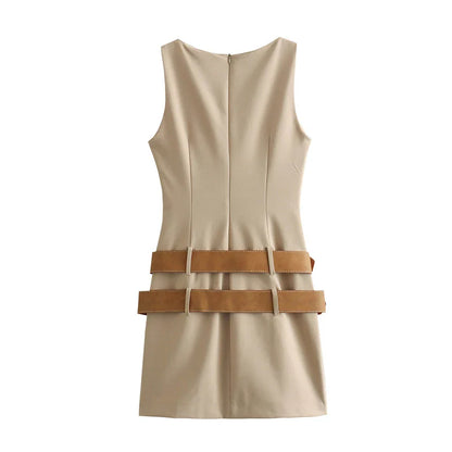 lovwvol Sexy Elegant Women O Neck Sleeveless Double Belt Mini Dress Female High Street