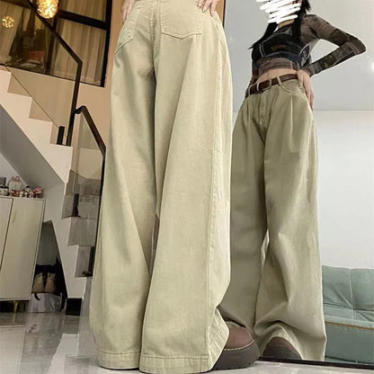 lovwvol Vintage Women Jeans Y2k High Waist Loose Casual Wide Leg Pants Khaki Korean Streetwear Fashion Straight Denim Trousers