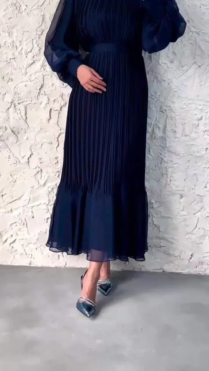 lovwvol  -   New Ruffled Lace-Up Maxi Dress For Women Autumn Flare Sleeve Bandage Fashion High Waist Elegant Party Pleated Long Dress