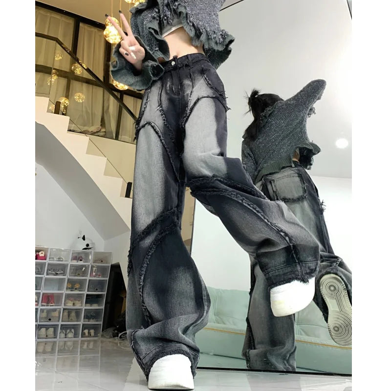 lovwvol  -  Black High Waist Women Jeans Hip-hop Style Fashion Vintage Streetwear Y2K Wide Leg Jean Female Trouser Baggy Denim Pants