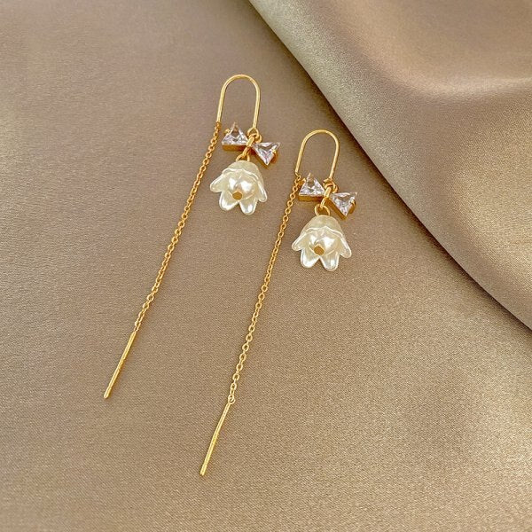 Korean Geometric Long Tassel Drop Earring For Women Shiny Zircon Flower Leaf Cute Rabbit Pendant Earrings Girl Ear Line Jewelry