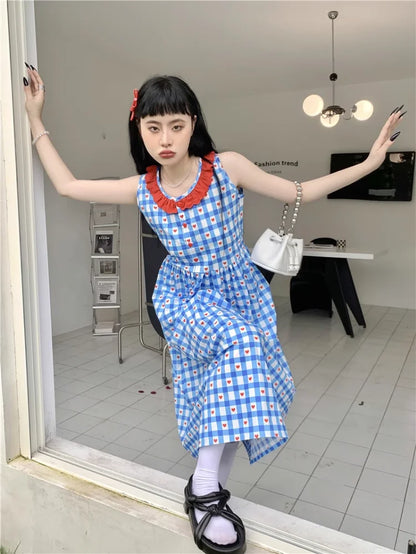 lovwvol French Robe Age Reduction American Vintage Y2k Dress Sweet Plaid Dresses Summer Female Fashion Vestidos Para Mujer